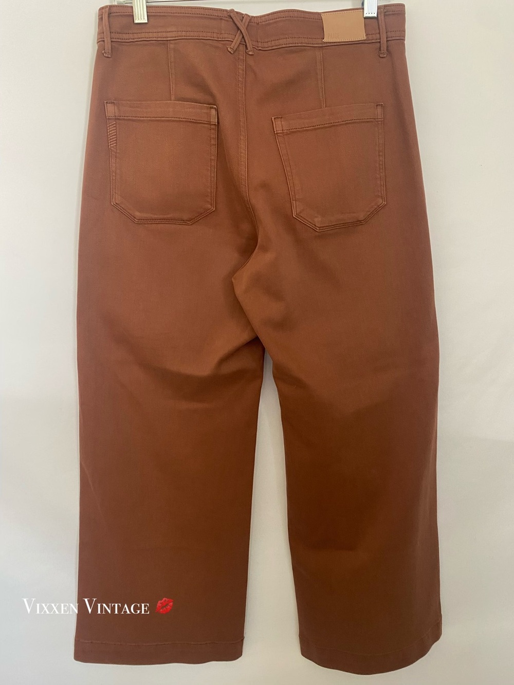 PAIGE HIGH WAISTED SAILOR 'ANESSA 27" WIDE LEG JEANS' IN WARM CAMEL - Picture 6 of 7